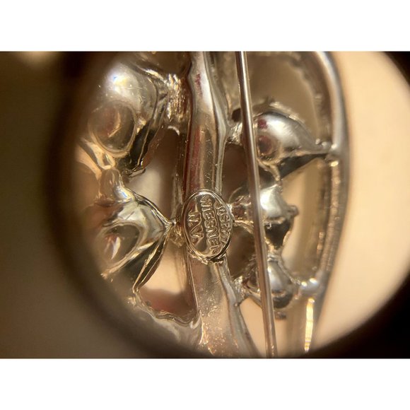 Vintage Joseph Weisner NY Ruby Red Rhinestone Silver Toned Brooch - Picture 5 of 5